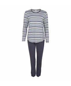 Lady Avenue Top/ Loungeshirt/ Pyjamas<1035 GRAPHITE STRIPE - Bamboo Homewear Long Sleeve Pyjamas