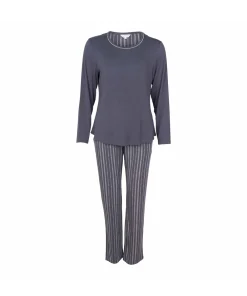 Lady Avenue Top/ Loungeshirt/ Pyjamas<1036 GRAPHITE/ROSE - Bamboo Homewear Long Sleeve Pyjamas