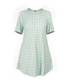 Lady Avenue Natkjoler/ Underkjoler/ Chemiser<680 GREEN CHECKS - LA - Bamboo Homewear Sleeve Nightdress