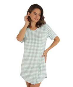 Lady Avenue Natkjoler/ Underkjoler/ Chemiser<680 GREEN CHECKS - LA - Bamboo Homewear Sleeve Nightdress