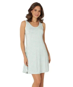 Lady Avenue Natkjoler/ Underkjoler/ Chemiser<680 GREEN CHECKS - LA - Bamboo Homewear Sleeve Nightdress
