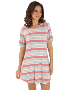 Lady Avenue Natkjoler/ Underkjoler/ Chemiser<686 GREEN-CORAL AQUAREL - LA - Bamboo Homewear Sleeve Nightdress