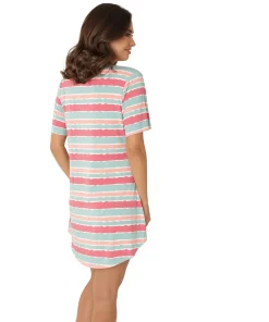 Lady Avenue Natkjoler/ Underkjoler/ Chemiser<686 GREEN-CORAL AQUAREL - LA - Bamboo Homewear Sleeve Nightdress