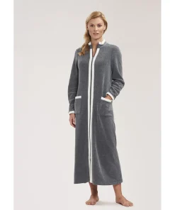 Louis Feraud Kåber<11899 HEATHER DARK GREY - Fleece Robe, 1/1 sleeve, zipper