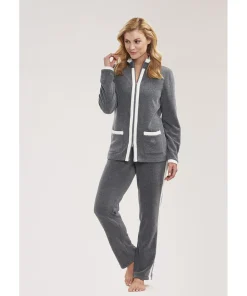 Louis Feraud Hjemmedragt/ Heldragt|Top/ Loungeshirt/ Pyjamas<11899 HEATHER DARK GREY - Nightwear LS, 1/1 sleeve, pants 1/1, zip