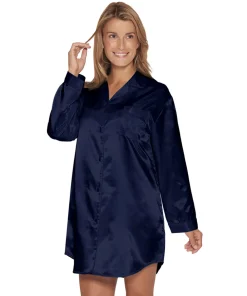Lady Avenue Natskjorter/ Big Shirts<355 INDIGO - LA - Homewear - Cotton & satin Satin Long Sleeve Nightshirt