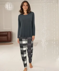 Lady Avenue Pyjamas/ Loungewear<1050 INK CHECKS - Bamboo Bamboo Long Sleeve Pyjamas