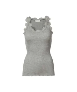 Rosemunde Undertøj<008 LIGHT GREY MELANGE - Silk Silk top w/ lace