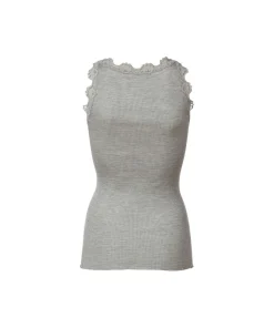 Rosemunde Undertøj<008 LIGHT GREY MELANGE - Silk Silk top w/ lace