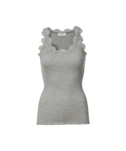 Rosemunde Undertøj<008 LIGHT GREY MELANGE - Silk Top Regular W/Vintage Lace