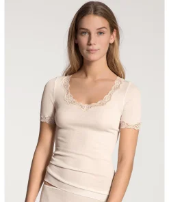 Calida Undertøj<090 LIGHT IVORY - Richesse Lace Top Short-Sleeve