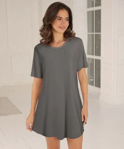 Lady Avenue Natskjorter/ Big Shirts|Natkjoler/ Underkjoler/ Chemiser<645 MOCCA - Bambus Homewear Short-sleeve Nightdress