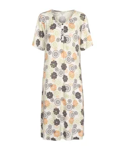 Lady Avenue Natkjoler/ Underkjoler/ Chemiser<649 MOCCA/KIWI FLORAL - Bambus Homewear Long Nightdress, Short Sleeve