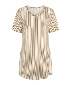 Lady Avenue Natskjorter/ Big Shirts|Natkjoler/ Underkjoler/ Chemiser<648 MOCCA/KIWI STRIPE - Bambus Homewear Short-sleeve Nightdress