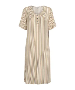 Lady Avenue Natkjoler/ Underkjoler/ Chemiser<648 MOCCA/KIWI STRIPE - Bambus Homewear Long Nightdress, Short-sleeve