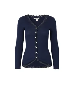 Rosemunde Top/ Loungeshirt/ Pyjamas<135 NAVY - Silk Cardigan Regular Ls W/Rev Vin