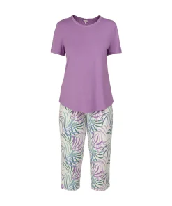 Lady Avenue Top/ Loungeshirt/ Pyjamas|Pyjamas/ Loungewear<683 ORCHID LEAVES - LA - Bamboo Homewear Sleeve PJ With Pirate Pants