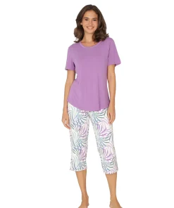 Lady Avenue Top/ Loungeshirt/ Pyjamas|Pyjamas/ Loungewear<683 ORCHID LEAVES - LA - Bamboo Homewear Sleeve PJ With Pirate Pants