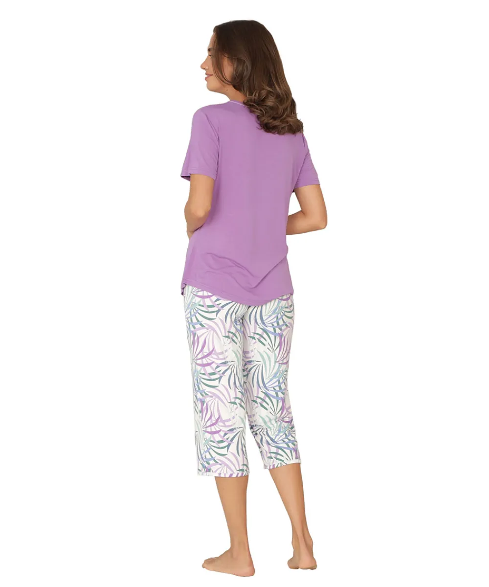 Lady Avenue Top/ Loungeshirt/ Pyjamas|Pyjamas/ Loungewear<683 ORCHID LEAVES - LA - Bamboo Homewear Sleeve PJ With Pirate Pants