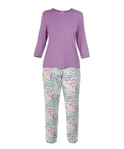 Lady Avenue Top/ Loungeshirt/ Pyjamas|Pyjamas/ Loungewear<683 ORCHID LEAVES - LA - Bamboo Homewear Sleeve Pyjamas