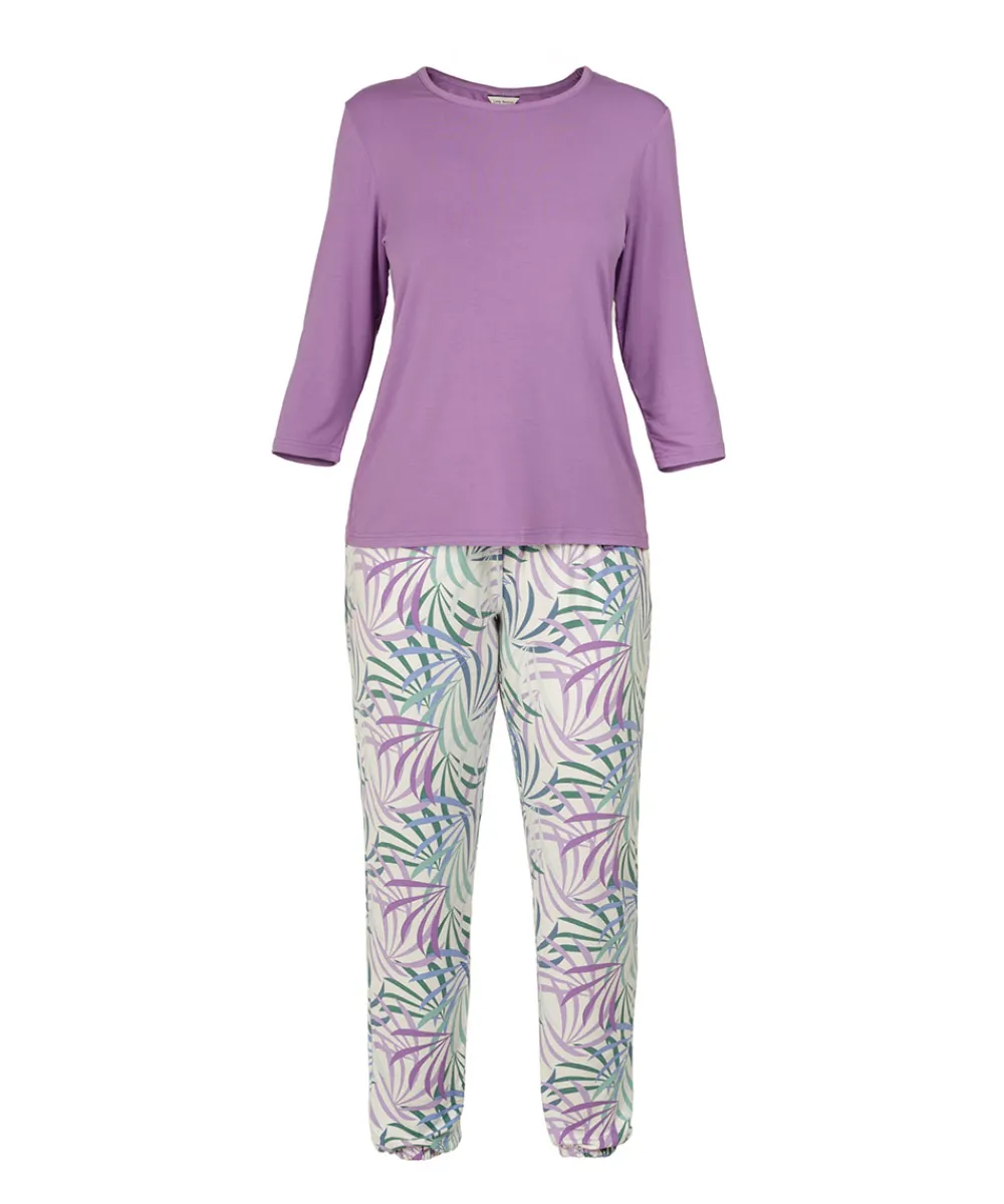 Lady Avenue Top/ Loungeshirt/ Pyjamas|Pyjamas/ Loungewear<683 ORCHID LEAVES - LA - Bamboo Homewear Sleeve Pyjamas