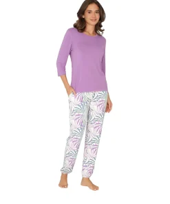 Lady Avenue Top/ Loungeshirt/ Pyjamas|Pyjamas/ Loungewear<683 ORCHID LEAVES - LA - Bamboo Homewear Sleeve Pyjamas