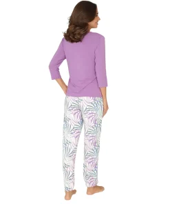 Lady Avenue Top/ Loungeshirt/ Pyjamas|Pyjamas/ Loungewear<683 ORCHID LEAVES - LA - Bamboo Homewear Sleeve Pyjamas