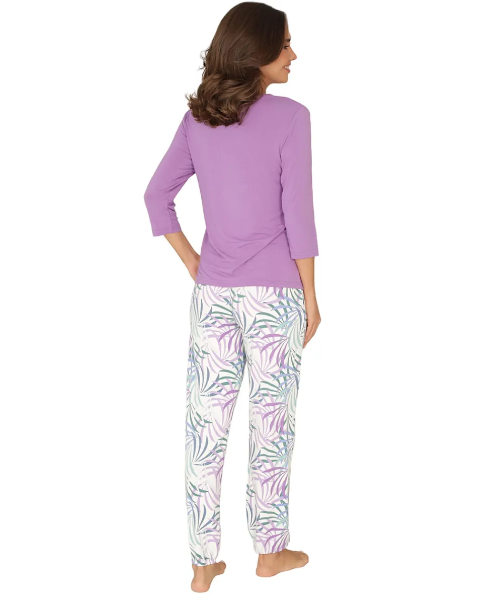 Lady Avenue Top/ Loungeshirt/ Pyjamas|Pyjamas/ Loungewear<683 ORCHID LEAVES - LA - Bamboo Homewear Sleeve Pyjamas