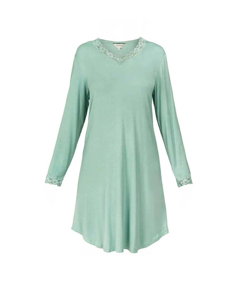 Lady Avenue Natkjoler/ Underkjoler/ Chemiser<173 PALE GREEN - Bamboo Homewear Bamboo Long Sleeve Nightdress