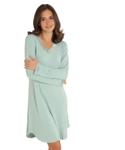 Lady Avenue Natkjoler/ Underkjoler/ Chemiser<173 PALE GREEN - Bamboo Homewear Bamboo Long Sleeve Nightdress