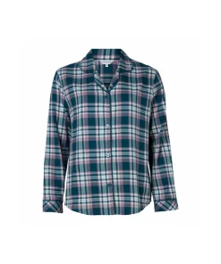 Lady Avenue Top/ Loungeshirt/ Pyjamas<1014 PETROL CHECKS - Homewear - Cotton & satin Cotton Flannel Pyjamas