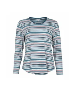 Lady Avenue Top/ Loungeshirt/ Pyjamas<1015 PETROL STRIPE - Bamboo Homewear Long Sleeve Pyjamas