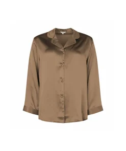 Lady Avenue Top/ Loungeshirt/ Pyjamas<117 PINE BARK - Silk Woven Basic Pyjamas