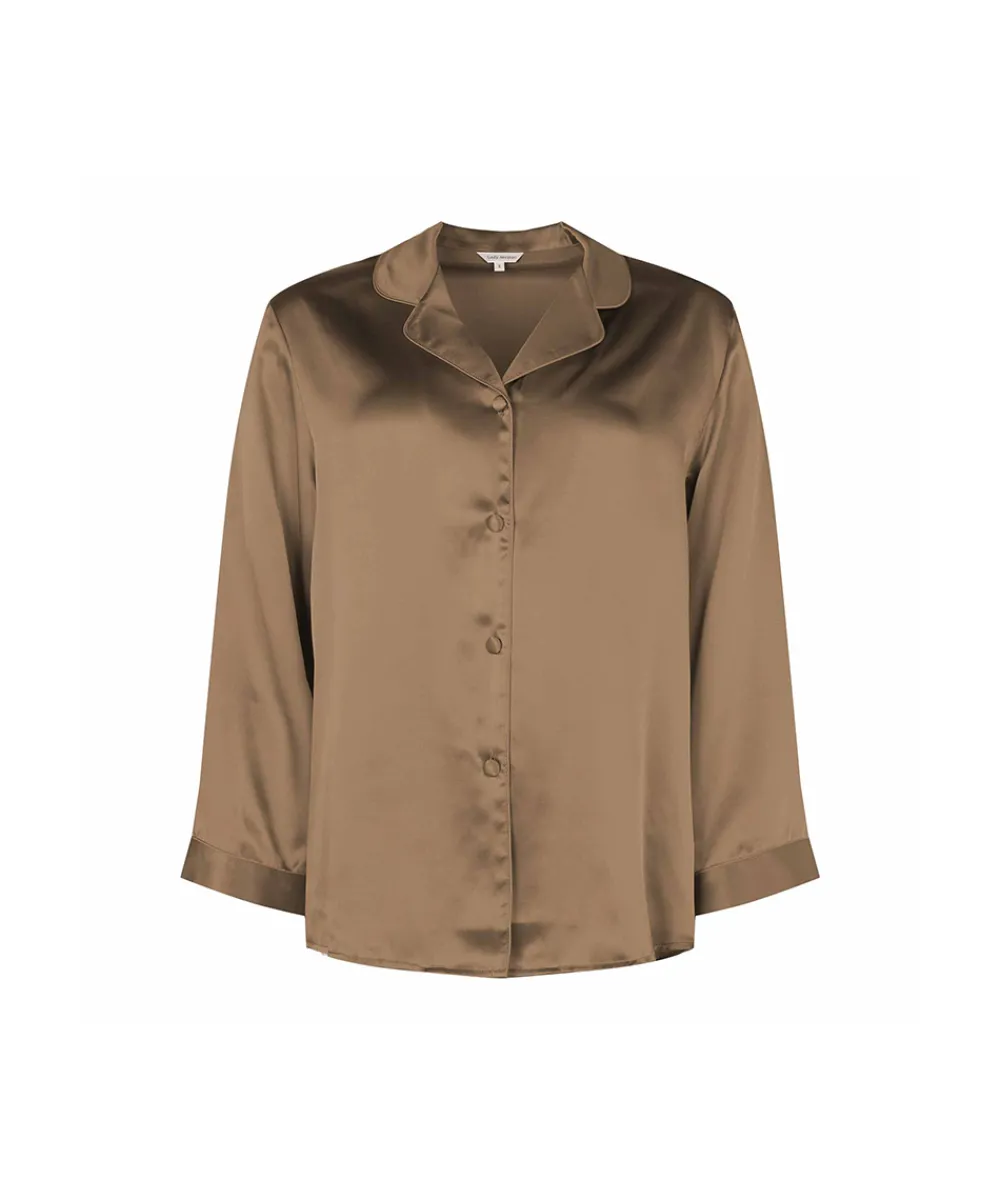 Lady Avenue Top/ Loungeshirt/ Pyjamas<117 PINE BARK - Silk Woven Basic Pyjamas