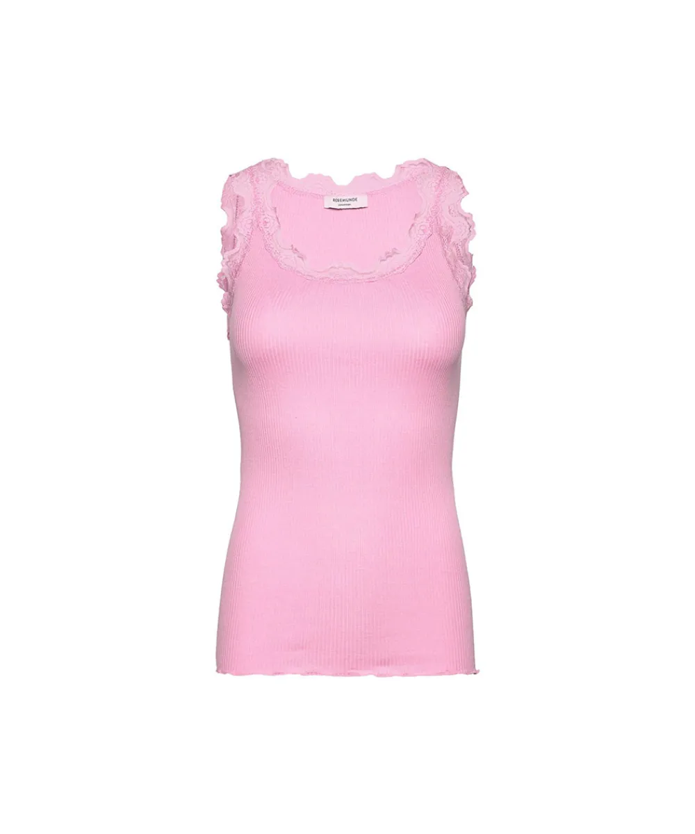 Rosemunde Undertøj<961 PRISM PINK - Silk Top Regular W/Vintage Lace