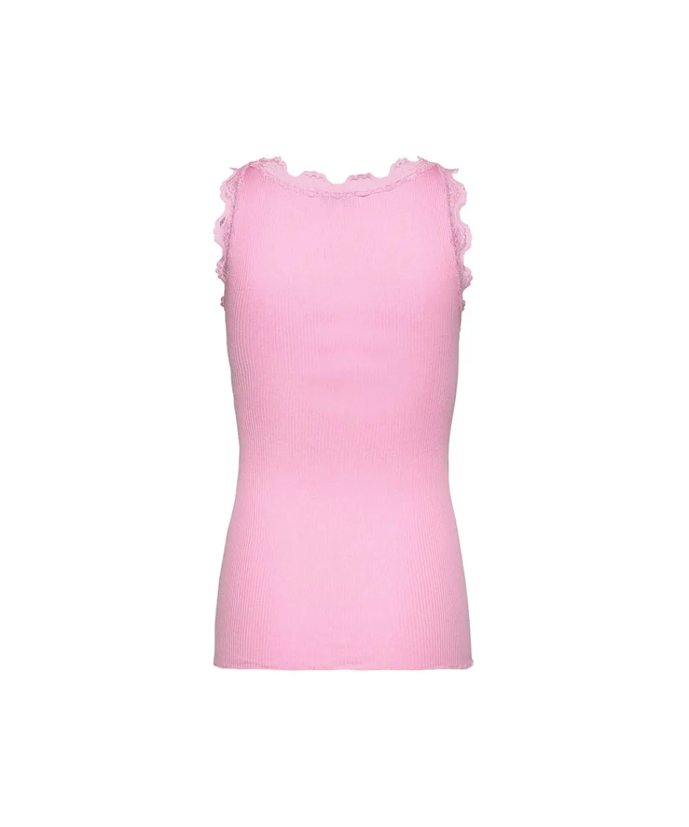 Rosemunde Undertøj<961 PRISM PINK - Silk Top Regular W/Vintage Lace