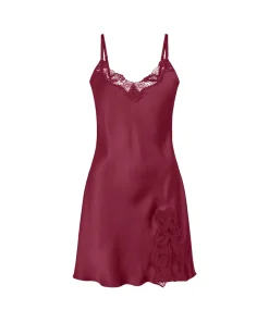 Lady Avenue Natkjoler/ Underkjoler/ Chemiser<194 RUBY RED - LA - Silk Woven Slip W/Lace