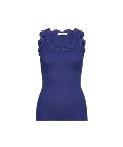 Rosemunde Undertøj<947 SODALITE BLUE - Silk Top Regular W/Vintage Lace