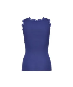 Rosemunde Undertøj<947 SODALITE BLUE - Silk Top Regular W/Vintage Lace