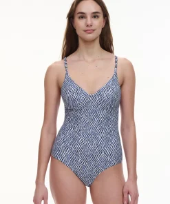 Femilet Badedragter<A45 BLUE REPTILE - Tidra Wirefree Plunge T-shirt Swims.