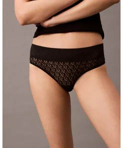 Calvin Klein Trusser<UB1 BLACK - Logo Lace Trim Brazilian