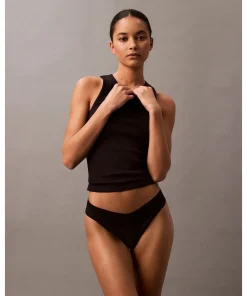 Calvin Klein Trusser<UB1 BLACK - Logo Lace Trim Thong