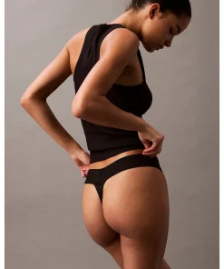 Calvin Klein Trusser<UB1 BLACK - Logo Lace Trim Thong