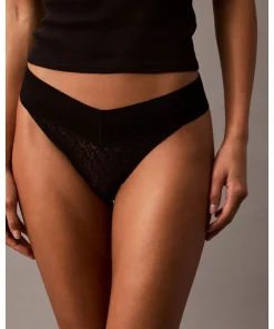 Calvin Klein Trusser<UB1 BLACK - Logo Lace Trim Thong
